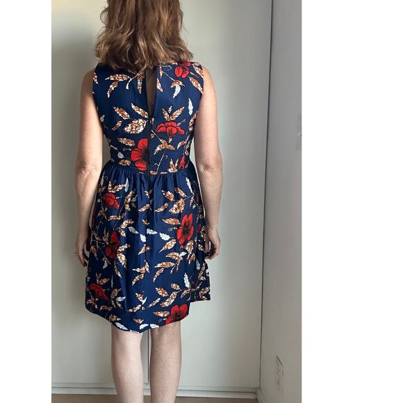 Vintage Handmade Dress Hawaiian hibiscus Print Knee Length Size Small Blue Red - Picture 8 of 9